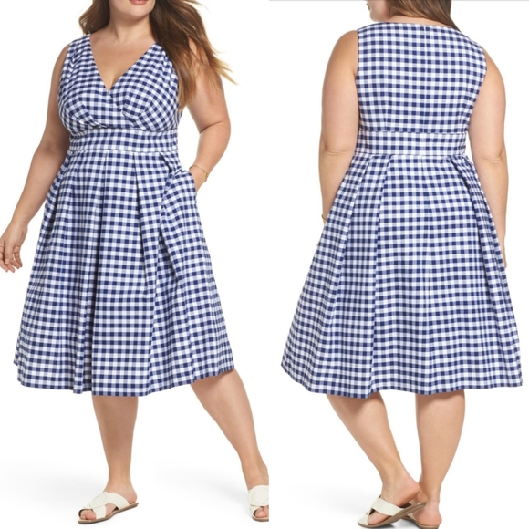 1901 Dresses & Skirts - 1901 Nordstrom Blue Gingham Fit & Flare Midi Dress